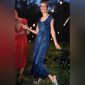 Anthro Maeve Pleated Sonata Jumpsuit Size 8 Blue